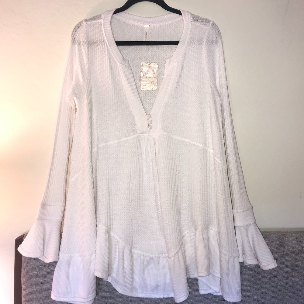 Free People White Long-Sleeved Thermal-Knit Top, NWT